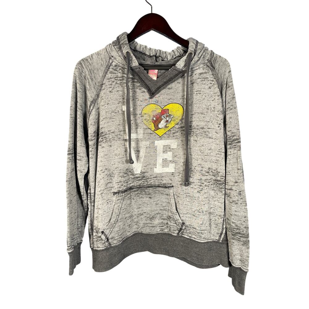 MV Sport Love Buc-ee’s Hoodie Women’s XL Gray LS  Logo Graphic Cozy Loungewear